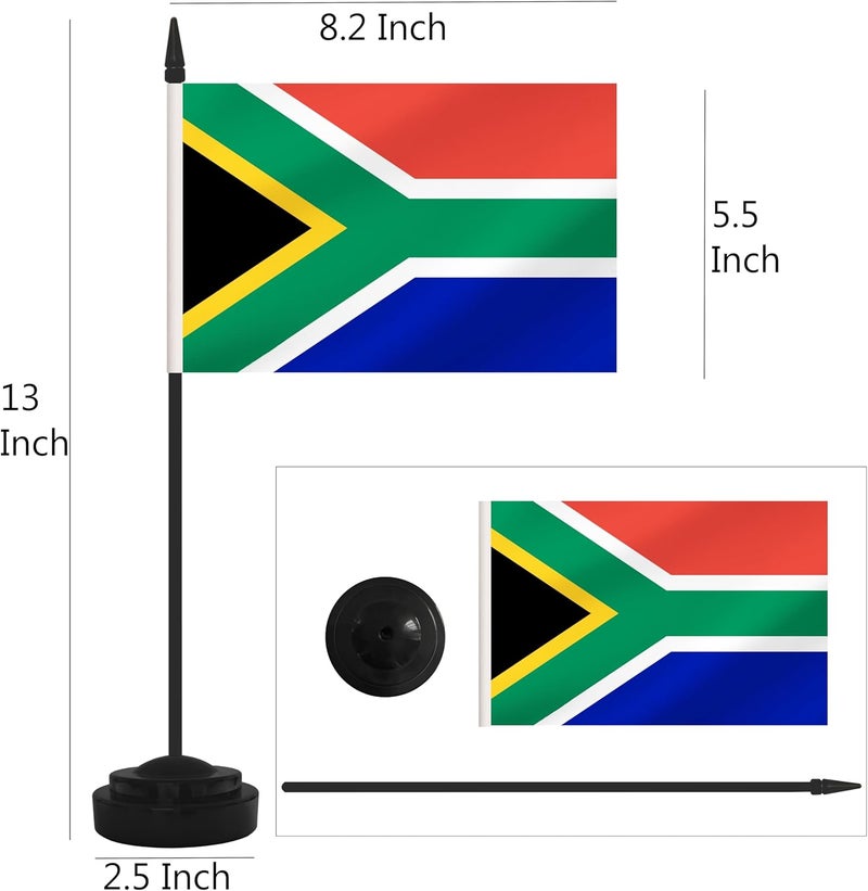 Yamiuo 2 Pack South Africa Desk Flag Set, South Africa Desktop Small Miniature Table Office Flag with 12" Black Pole and Black Base, Offices, Classroom, Home, Festival Decoration (South Africa) - Image 2